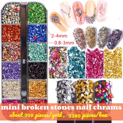 editTime 5000 Pieces (5 Boxes) Shiny Colorful Nail Art Rhinestones Nail Stone Gems Design Kit and 4 sheets flower nail art stickers with a Curved - WoodArtSupply