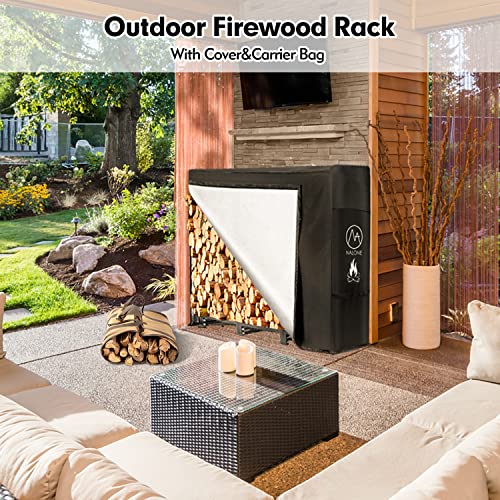NALONE 4FT Outdoor Firewood Rack with Cover&Carry Bag Heavy Duty Square Strong Stand Rack with Waterproof Cover for Fireplace Fire Pits Wood Pile NALONE