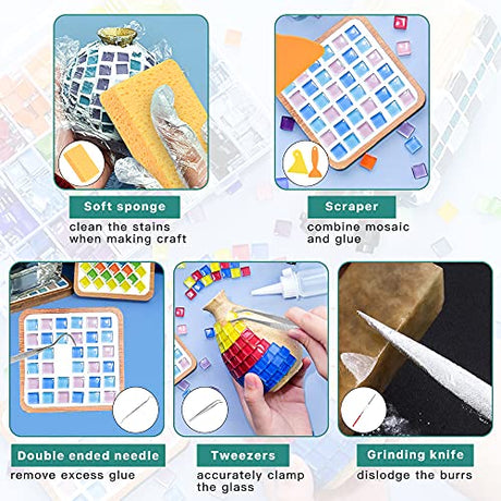 Worldity 19Pcs Mosaic Tools Kit, Heavy Duty Glass Mosaic Cut Nippers and Tile Nippers, Professional Mosaic Cutter Tool for Cutting Glass Mosaic, Worldity