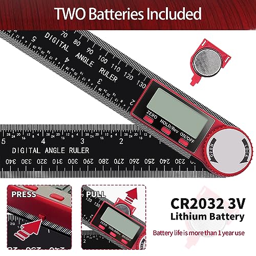 Digital Angle Finder, Angle Protractor Ruler with 200mm/ 7 inch, Carbon Fiber Plastic Woodworking Tools Goniometer Carpenter Protractor with LCD DITRON