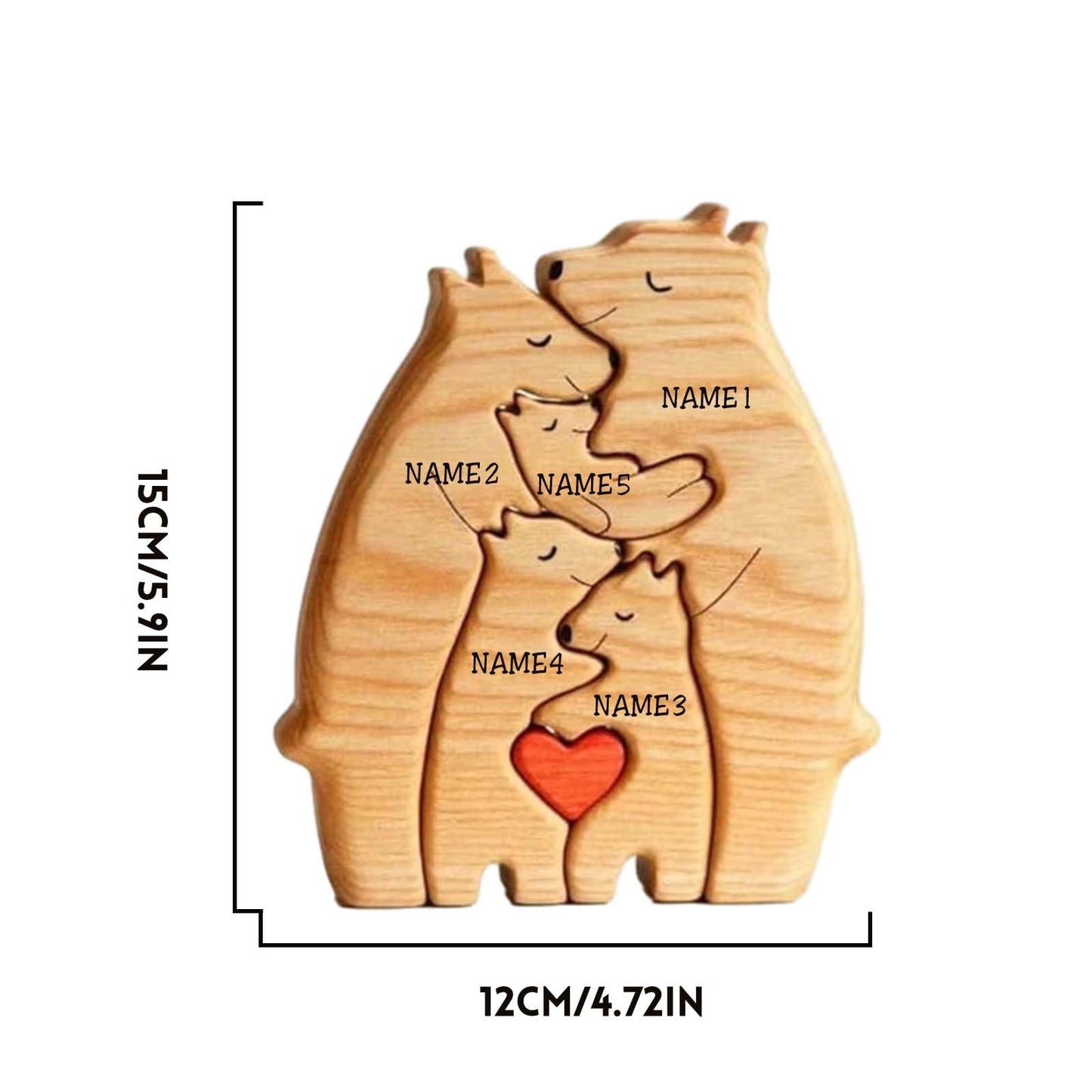 Personalized Wooden Bears Family Puzzle Gifts with Name Customizable Wooden Puzzle with 1-8 Name Decorative Piece for Home Decor and Birthday Gifts - WoodArtSupply