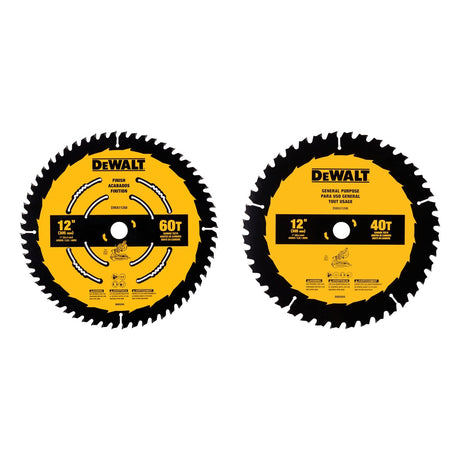 DEWALT Miter Saw Blade Combo Pack, 12” Blades, 40 Tooth & 60 Tooth, Fine Finish, Ultra Sharp Carbide (DWA112CMB) DEWALT