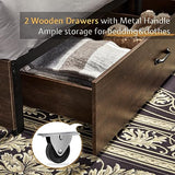 VanAcc Rustic Wooden Platform Storage Bed with Bookcase Headboard and Charging Station VanAcc