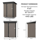 Patiowell 5x3 FT Outdoor Storage Shed, Tool Shed with Sloping Roof and Lockable Door, Metal Shed for Backyard Garden Patio Lawn, Brown Patiowell
