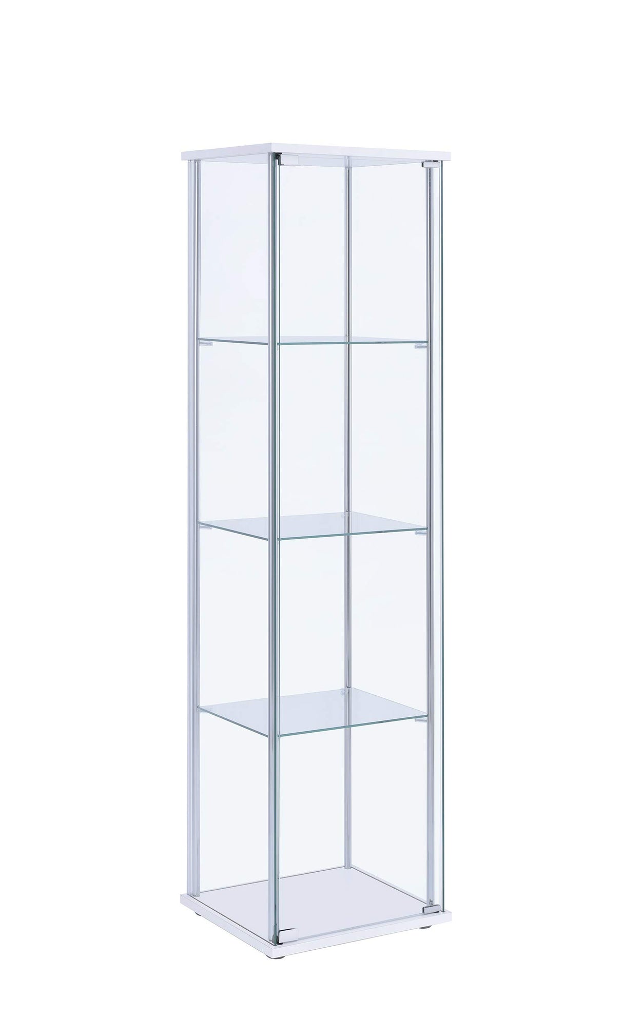 Coaster Home Furnishings Rectangular 4-Shelf Clear Curio Cabinet, 63.75" H x 14.25" W x 16.75" D, White, Chrome, 951072 Coaster Home Furnishings