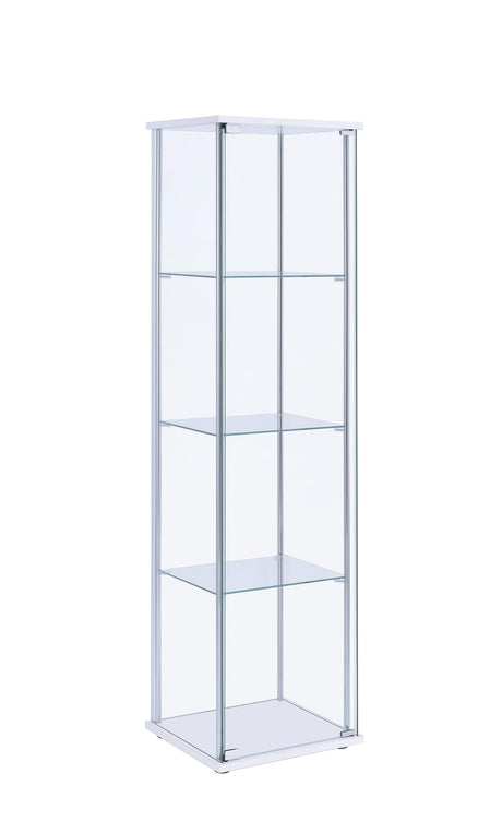 Coaster Home Furnishings Rectangular 4-Shelf Clear Curio Cabinet, 63.75" H x 14.25" W x 16.75" D, White, Chrome, 951072 Coaster Home Furnishings