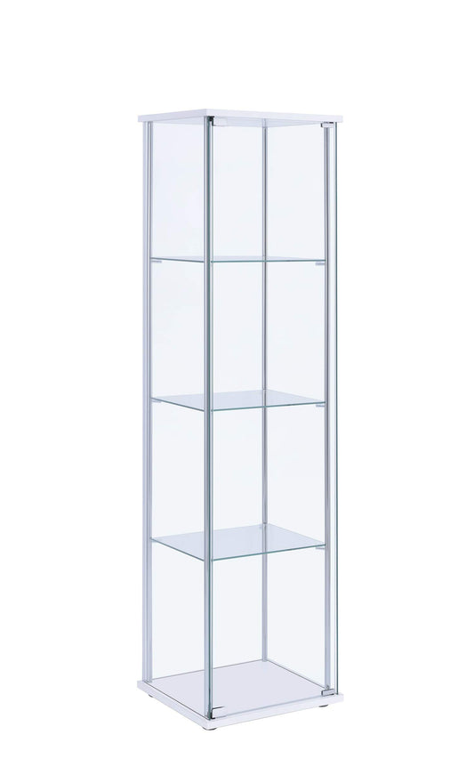 Coaster Home Furnishings Rectangular 4-Shelf Clear Curio Cabinet, 63.75" H x 14.25" W x 16.75" D, White, Chrome, 951072