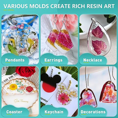 Teexpert Epoxy Resin Kit with Jewelry Keychain Coaster Earring Silicone Molds Resin Jewelry Making Kit Resin Kit with Molds Complete Set for Beginner - WoodArtSupply