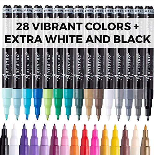 ARTISTRO 30 Acrylic Paint Pens Extra Fine Tip and 30 Acrylic Paint Markers Fine Tip, Bundle for Rock, Stone, Ceramic, Glass, Mugs, Wood, Metal, ARTISTRO