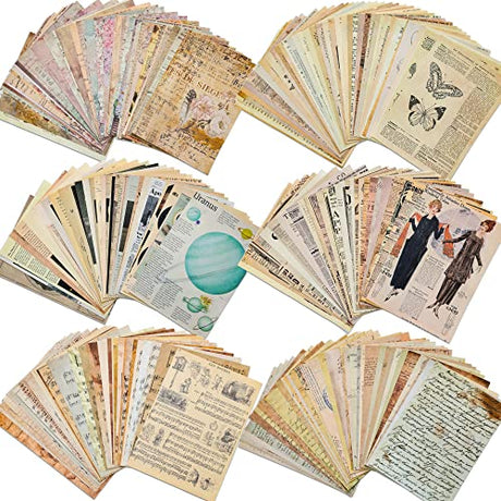 200 Sheets of Vintage Scrapbook Paper Pack, Journaling Scrapbooking Supplies Craft Decoupage Papers Kit Ephemera for Junk Journal Bullet Journals emmoolife