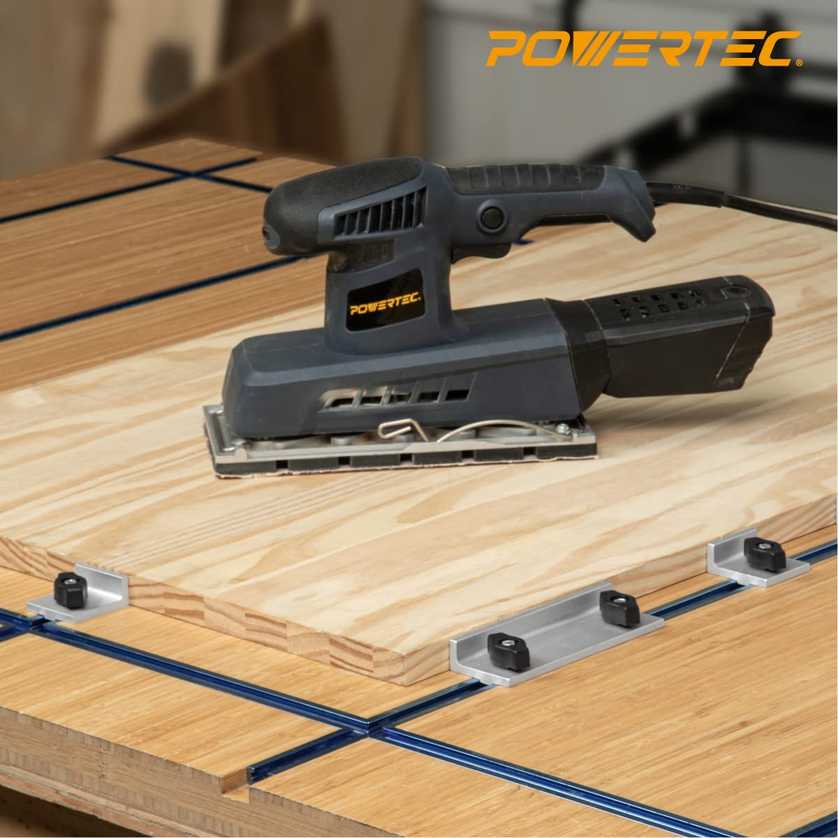 POWERTEC 71694 1-33/64" T-Track Inline and Short Stop Kit, T Track Stop Block for T-Track Woodworking, Sanding, and Routing, 4PK
