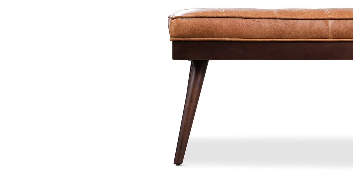 POLY & BARK 55" Tufted Leather Bed Bench for Bedroom End of Bed - Living Room Entry Way Bench - Pure Italian Leather Upholstery with a Solid Wood POLY & BARK