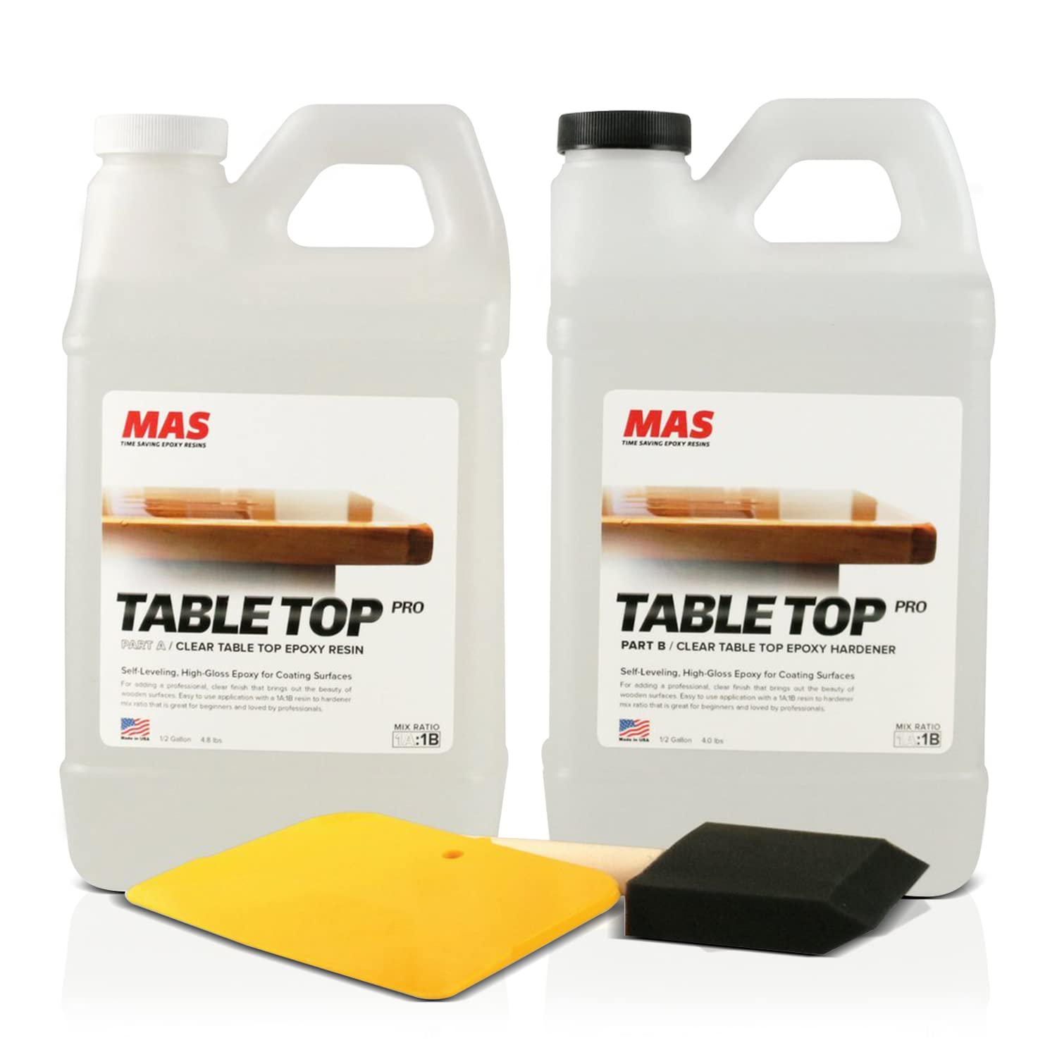 MAS Table Top Pro (1-Gallon Kit) | Crystal Clear Casting for DIY Arts and Crafts Projects | 2-Part Resin and Hardener Epoxy Kit | for Countertops, - WoodArtSupply