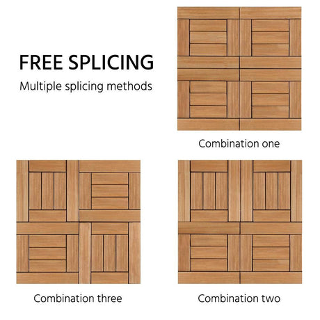 Yaheetech 27PCS Natural Wood Deck Tiles Interlocking Patio Deck Tiles Solid Wood and Plastic Indoor&Outdoor 12 x 12in Yaheetech
