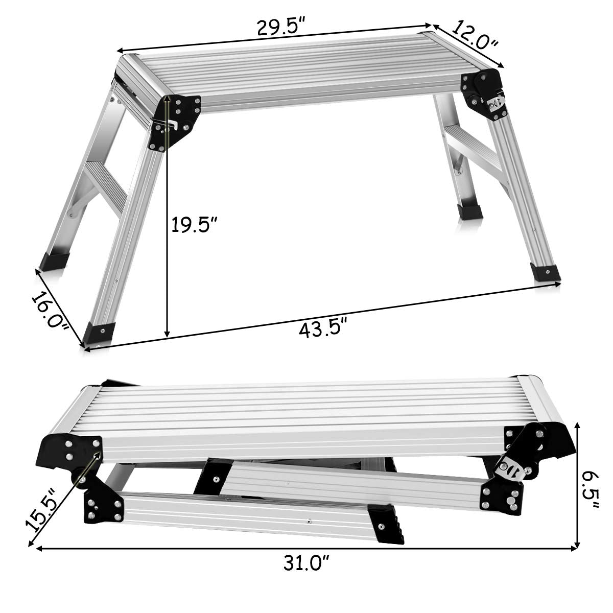 Giantex Work Platform Aluminum Step Ladder Drywall Safe CE Approved of Capacity 330 LBS Heavy Duty Portable Bench Folding Ladders Stool w/Non-Slip Giantex