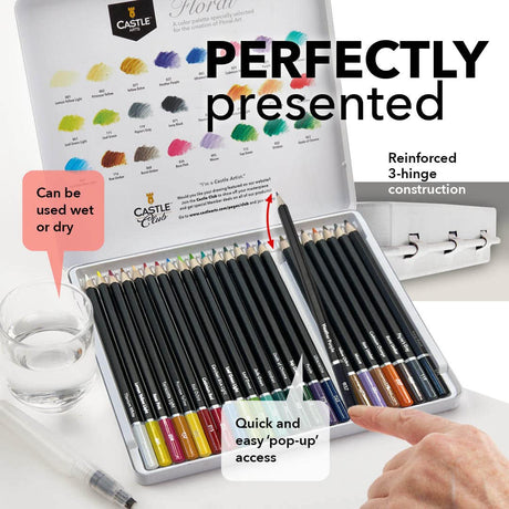 Castle Art Supplies Floral/Botanical Watercolor Pencils Set | 24 Quality, Selected Vibrant Colors | Draw and Paint at the Same Time | For Adult Castle Art Supplies