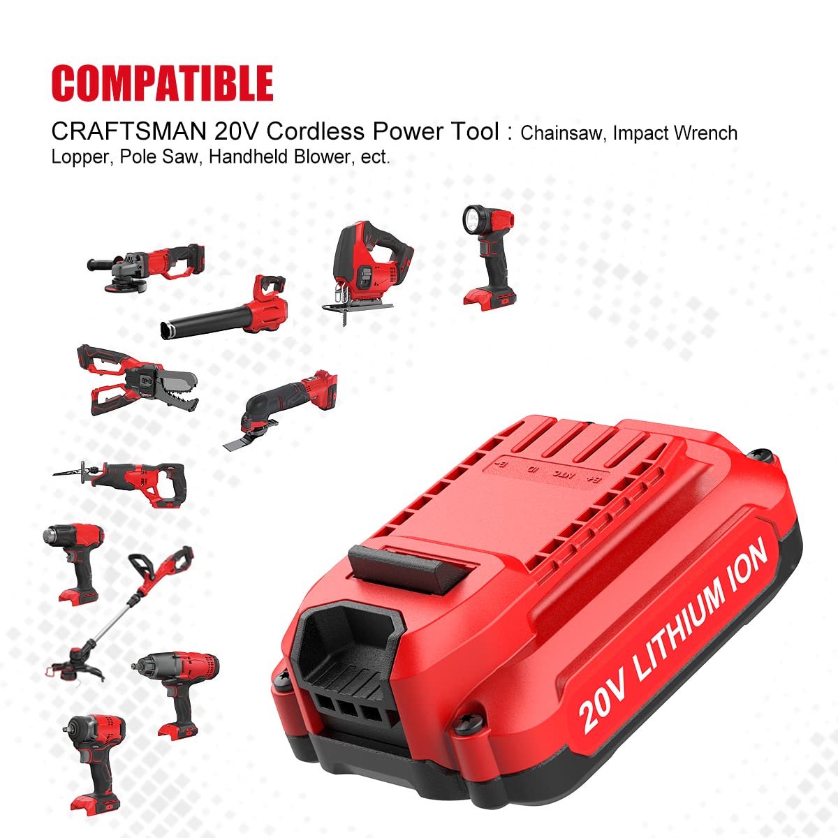 Energup 2Pack Replacement Craftsman V20 Craftsman 20V Lithium Battery and Charger Kit for CMCB202 CMCB204 CMCB206 CMCB201 CMCB100 CMCB124 Included a - WoodArtSupply