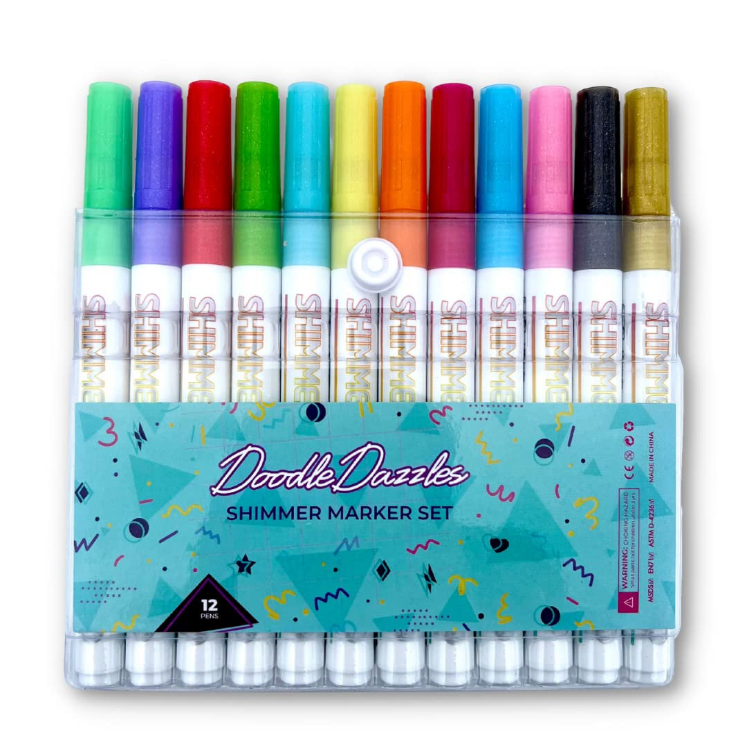 DoodleDazzles Shimmer Markers Set - Double Line Outliner Marker - Metallic Pens - Gifts for Girls, Boys, Kids, Women, etc. - School Supplies Great DoodleDazzles