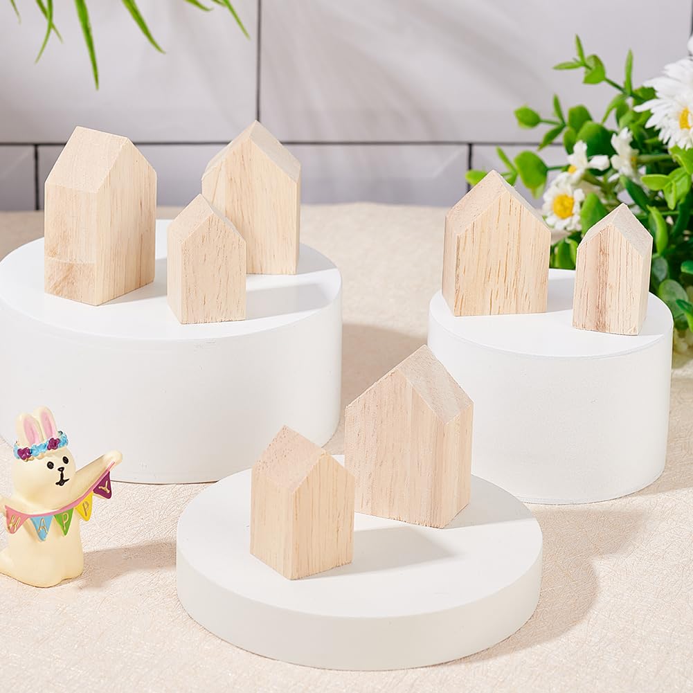 OLYCRAFT 12Pcs 4Sizes Unfinished Wooden House Shaped Blocks & 3Pcs 7x6 Inch Unfinished Wooden Triangle Shaped Blocks Wooden Tray Plates Blank Wooden OLYCRAFT