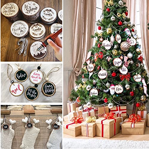 SENMUT Wood Slices 30 Pcs 3.1-3.6inch Natural Rounds Unfinished Wooden Circles Christmas Wood Ornaments for Crafts Wood Kit Predrilled with Hole Wood SENMUT