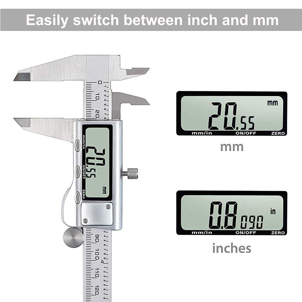 Digital Caliper, Caliper Measuring Tool with Stainless Steel, Electronic Micrometer Caliper with Large LCD Screen, Auto-Off Feature, Inch and - WoodArtSupply