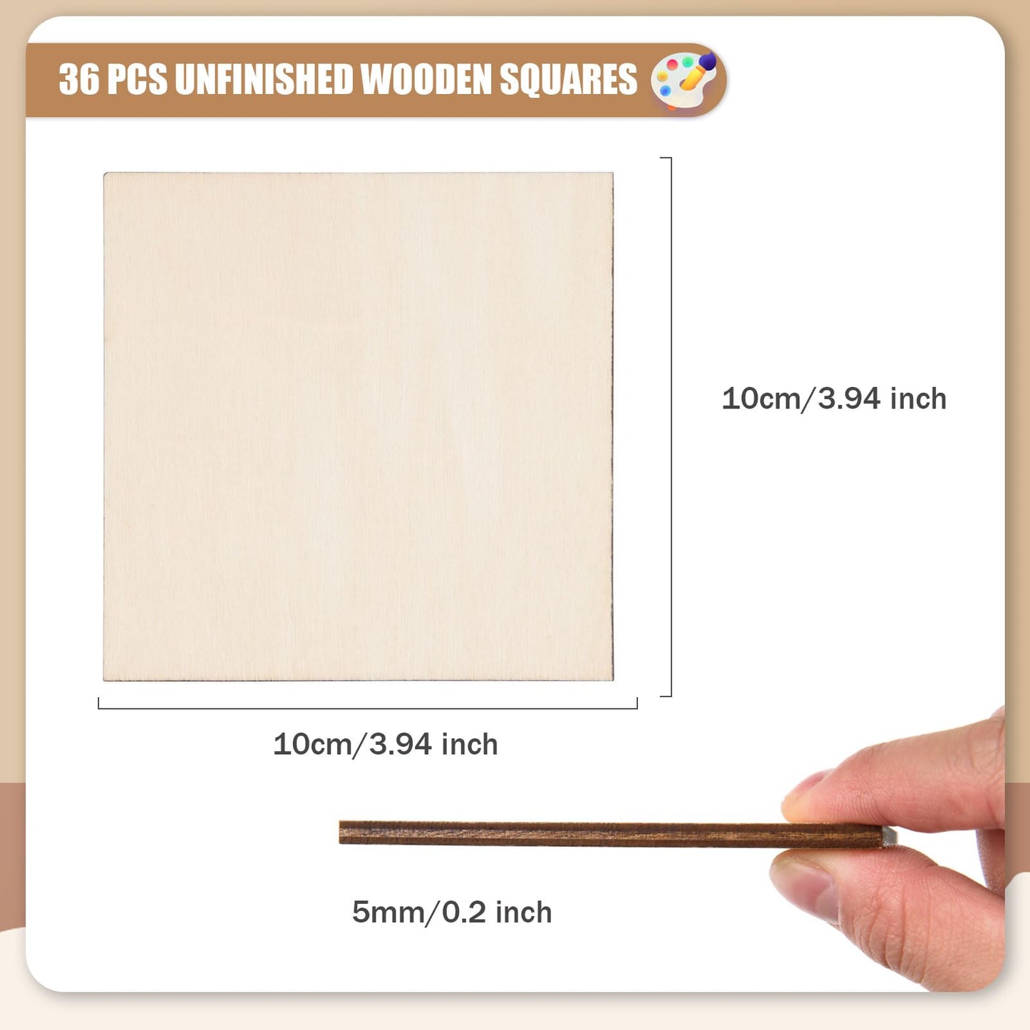 36 Pcs Unfinished Wooden Squares for Crafts 4x4 Inch Wood Square Cutouts Blank Square Wood Pieces Natural Wood Boards Slices for DIY Projects Coasters Scrabble Tiles Painting Wood Burning,0.2" Thick