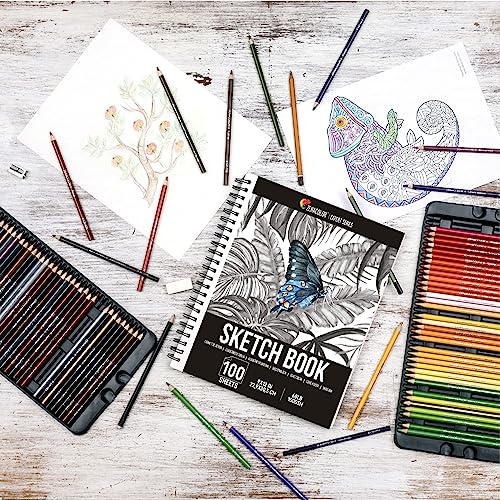 ZENACOLOR - Professional 200 Sheets Sketch Book 9"x12" with Spiral Bound and Hardback Cover - Pack of 2 - White Acid-Free Drawing Paper (100 g) Zenacolor