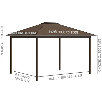 Outsunny 10' x 12' Hardtop Gazebo Canopy with Galvanized Steel Roof, Aluminum Frame, Permanent Pavilion with Top Hook, Netting and Curtains for