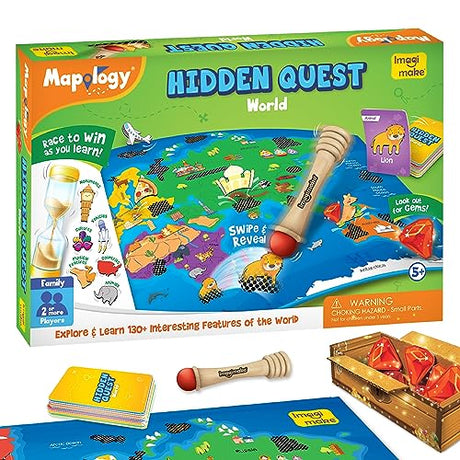 Imagimake Mapology Hidden Quest World Map Board Game | Magical Swipe & Reveal | Educational Toys for 5-7 | Board Game for Kids 8-12 | Boys & Girls Imagimake