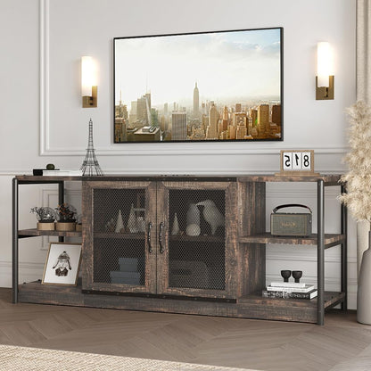 IDEALHOUSE TV Stand for 65+ Inch TV, Industrial Entertainment Center TV Media Console Table, Farmhouse TV Stand with Storage and Mesh Door, TV