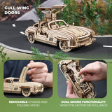 UGEARS Winged Sports Coupe Model Car Kit - 3D Wooden Puzzle Car –Model Kit for Adults to Build - DIY Wooden Car Model Kit with Authentic Gull-Wing UGEARS