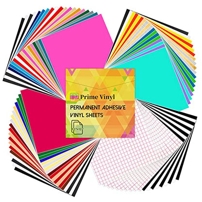 Prime Vinyl Permanent Vinyl for Cricut - 75 Pack 12" x 12"- Self Adhesive Vinyl Sheets Bundle for Home Decor, Window, Mug - Vinyl for Cricut Machine, - WoodArtSupply