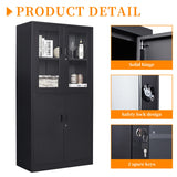 Anxxsu Black Metal Storage Cabinet with Glass Doors, 71" Locking Glass Door Cabinet with 2 Adjustable Shelves, Steel Storage Cabinet with 4 Doors for Anxxsu