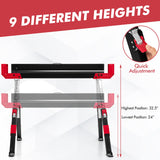 IRONMAX Folding Saw Horses 2 Pack, Height Adjustable Sawhorse 2600 Lbs Capacity w/ Flip-down Support Pegs & 2x4 Support Arms, Easy Carry Sawhorses IRONMAX