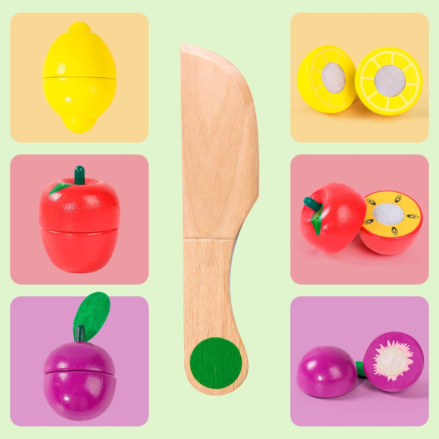 Wooden Play Food Sets for Toddlers Montessori Toys for 2 Year Old Kitchen Accessories Cutting Kids Pretend Play Fake Fruit Vegetable Learning Toddler