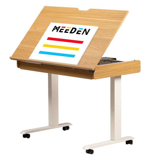 MEEDEN Electric Adjustable Drafting Table - Height from 31" to 52" Drawing Desk with Storage Drawer - 41 * 23" Large Tiltable Tabletop - Rolling