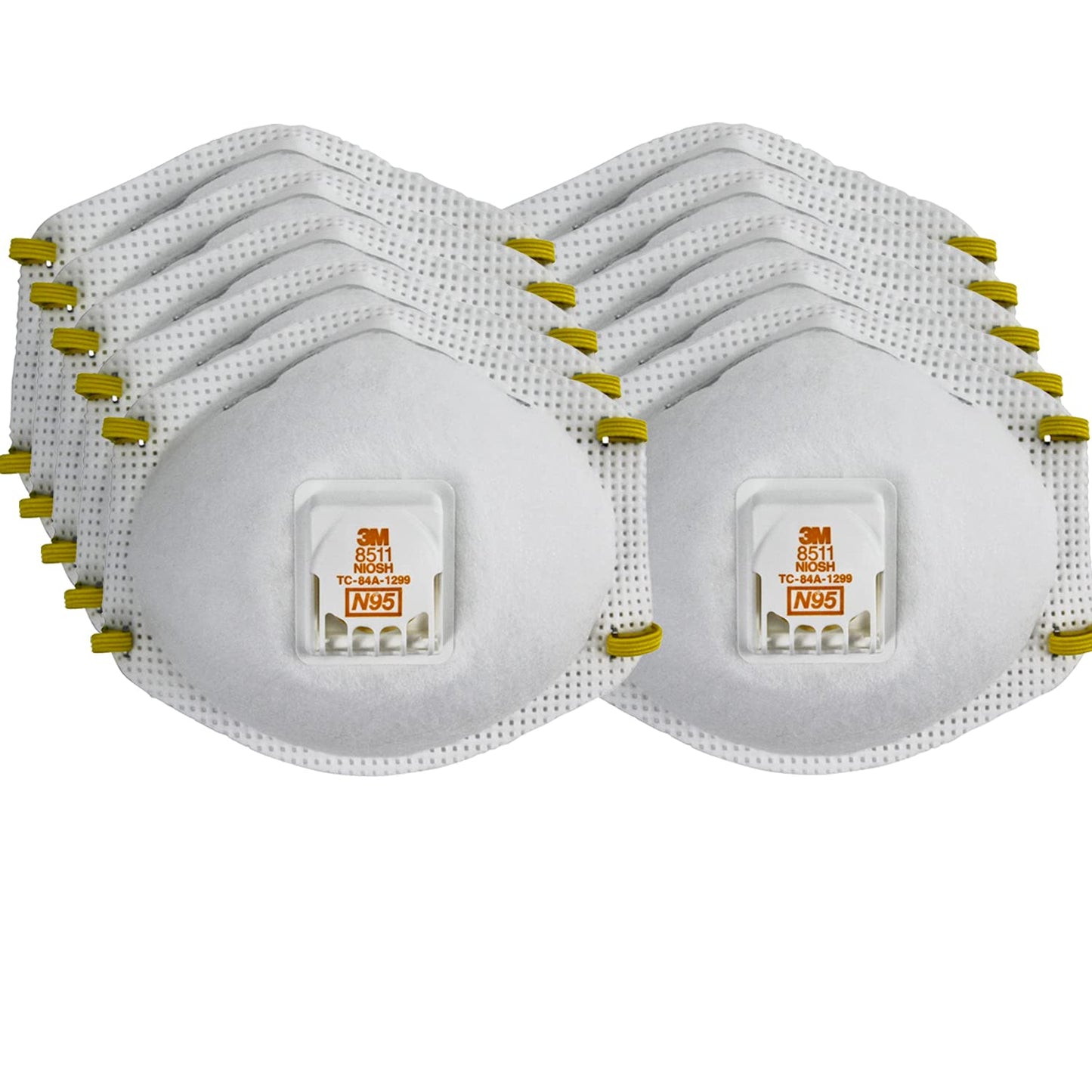 3M Particulate Respirator 8511, Pack of 10, N95, Cool Flow Exhalation Valve, Disposable, Braided Comfort Strap, M Noseclip