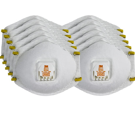 3M Particulate Respirator 8511, Pack of 10, N95, Cool Flow Exhalation Valve, Disposable, Braided Comfort Strap, M Noseclip 3M