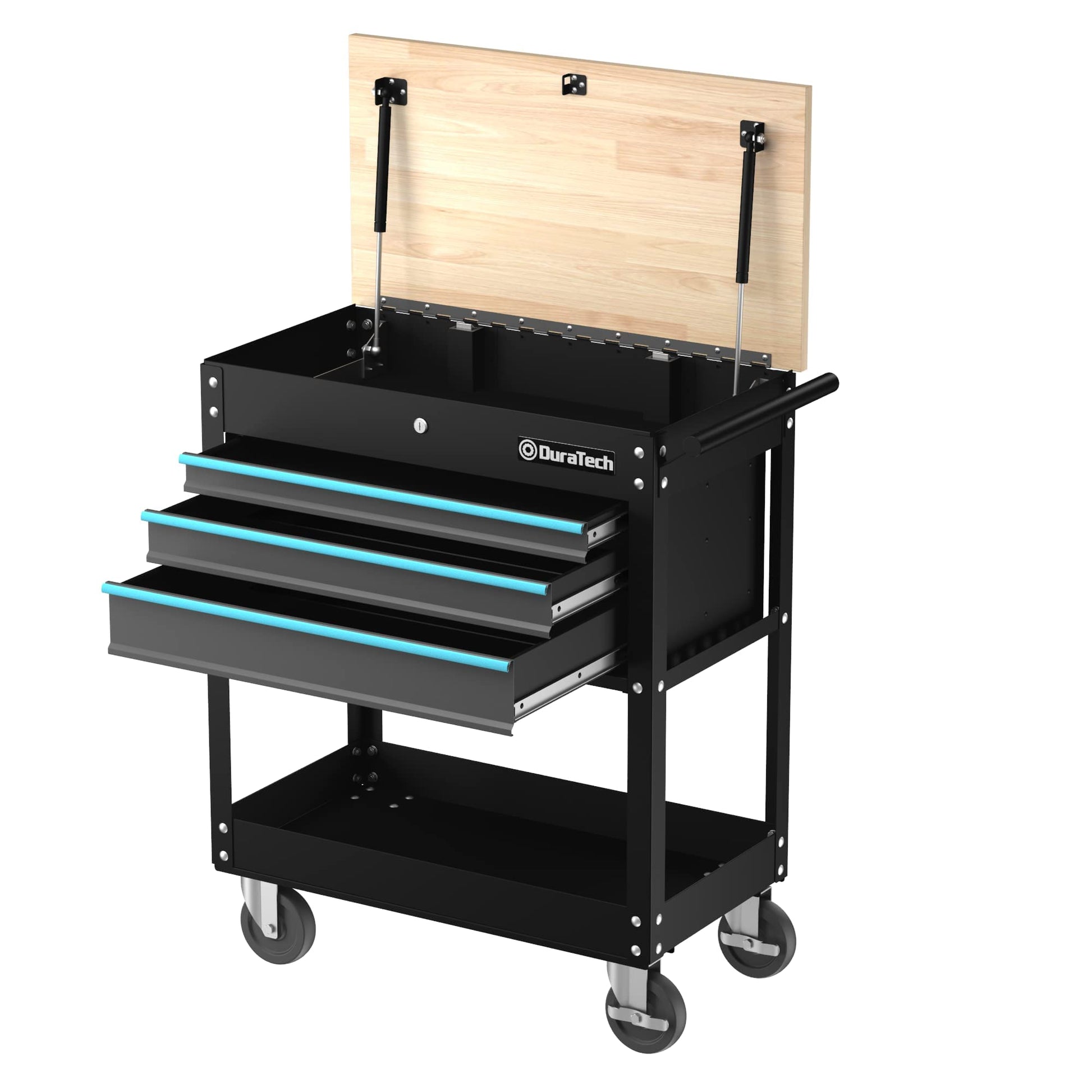 DURATECH 30-1/2 in 3-Drawer Rolling Tool Cart with Wood Top, Heavy Duty Storage Organizer Cabinet, Utility Industrial Service Cart with Casters and - WoodArtSupply