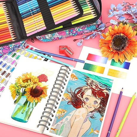 KALOUR 200PCS Colored Pencils Set for Adult Coloring Books with Tutorial & Color Chart, 180 Artists Colored Pencils,12 Watercolor Pencils,Art KALOUR PDAS