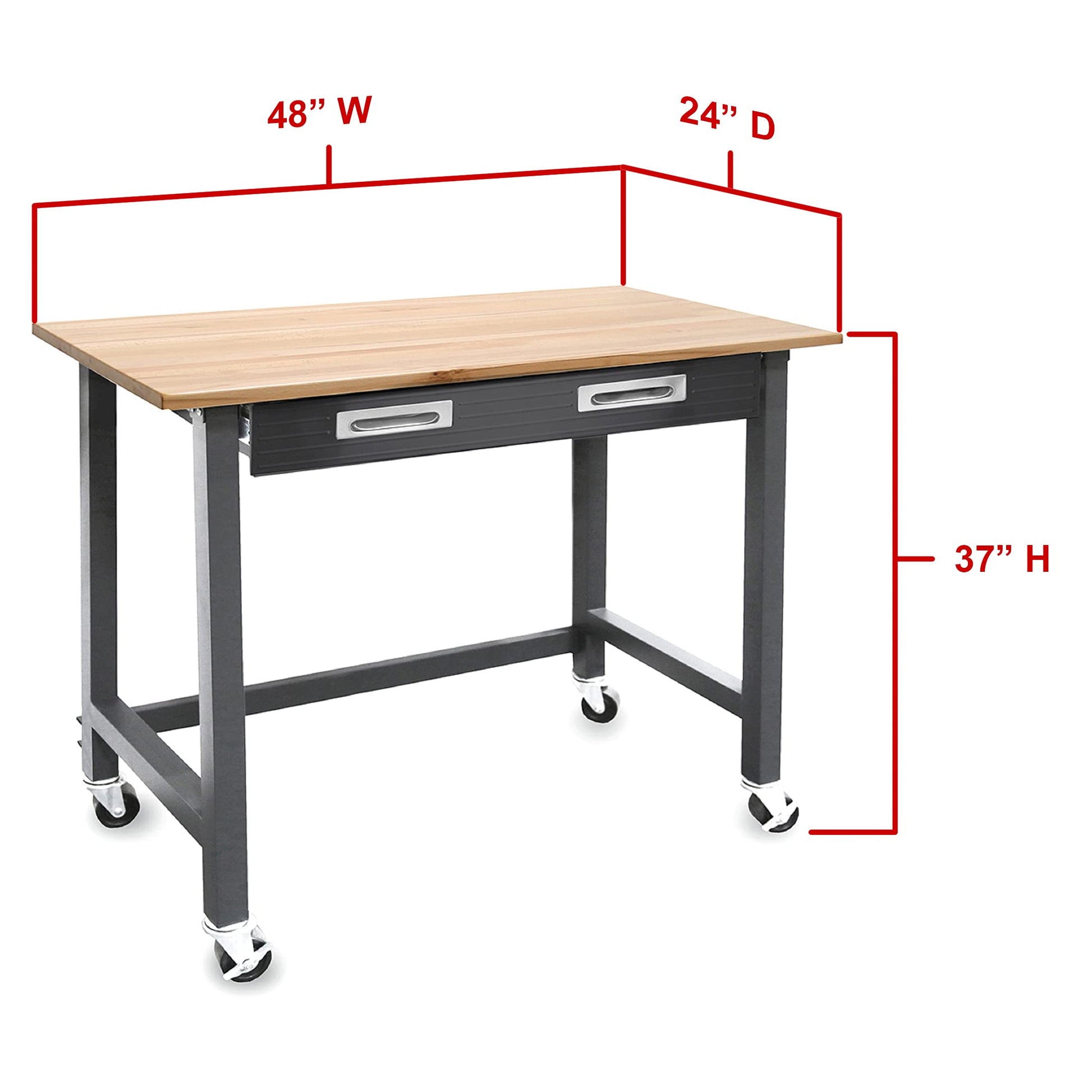 Seville Classics UltraGraphite Wood Top Workbench on Wheels with Sliding Organizer Drawer Table, 48", Satin Graphite - WoodArtSupply