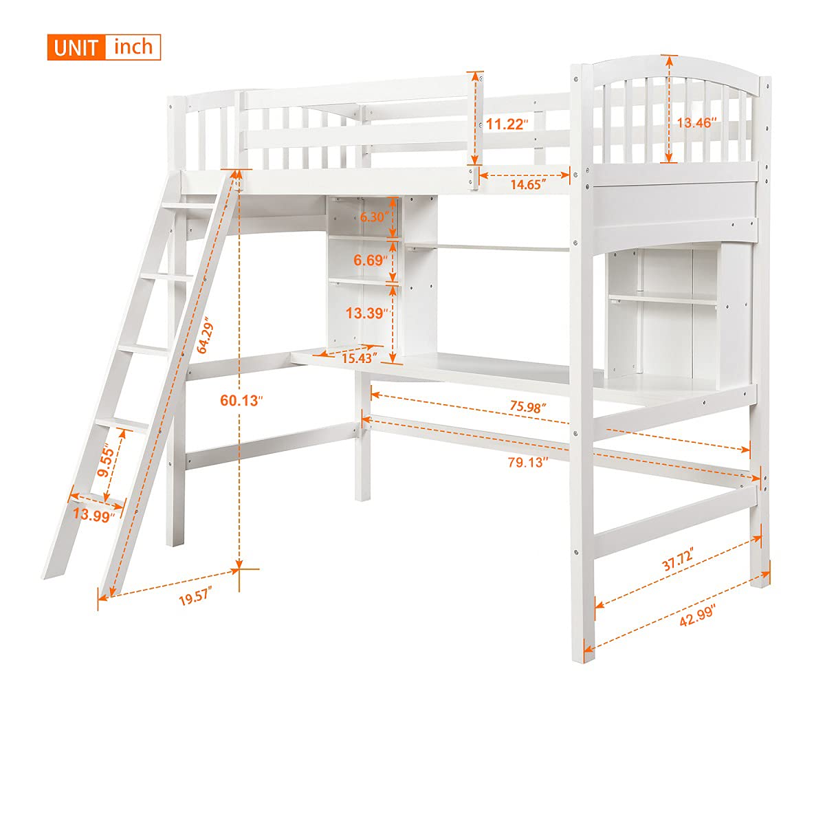 Merax Twin Loft Bed with Desk and Shelves - Solid Wood Frame in Gray - WoodArtSupply