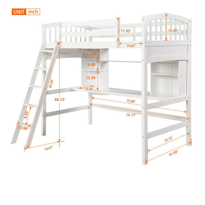 Merax Twin Loft Bed with Desk and Shelves - Solid Wood Frame in Gray - WoodArtSupply