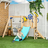Outsunny 3 in 1 Wooden Swing Set Outdoor Playset with Baby Swing Seat, Toddler Slide, Captain's Wheel, Telescope, Kids Backyard Playground Equipment, Outsunny