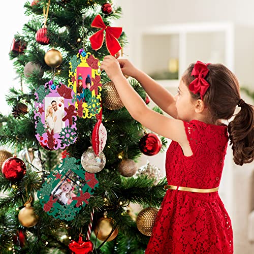 144 Pieces Unfinished Christmas Wooden Ornament Kits for Crafts, 24 Pieces Wooden Picture Frames Cutouts with Bells EVA Stickers, Wood Slices Photo Youyole