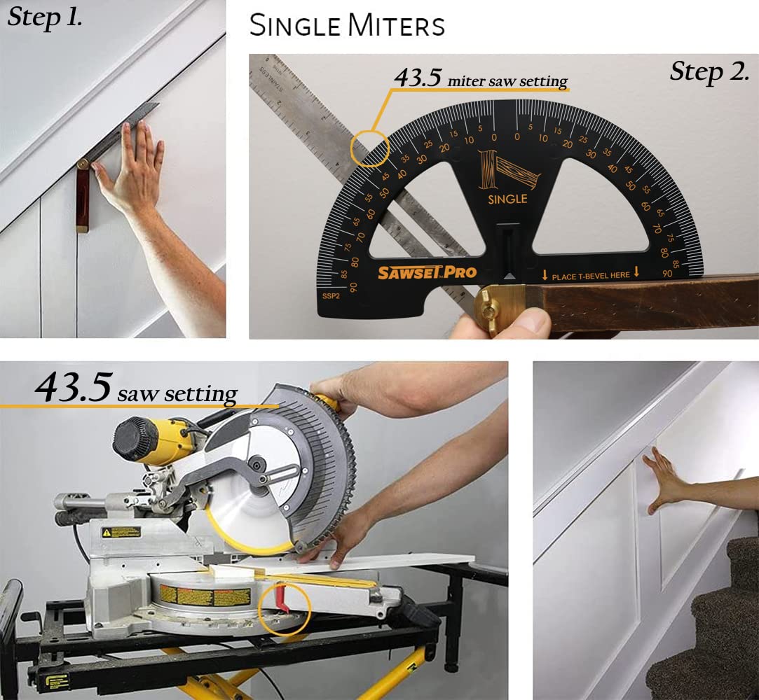 Sawset Miter Saw Protractor SAWSET PRO. Patented No Math Scales. Large Scales are The Key to Accuracy. In Size Matters! In ABS Plastic. Sawset