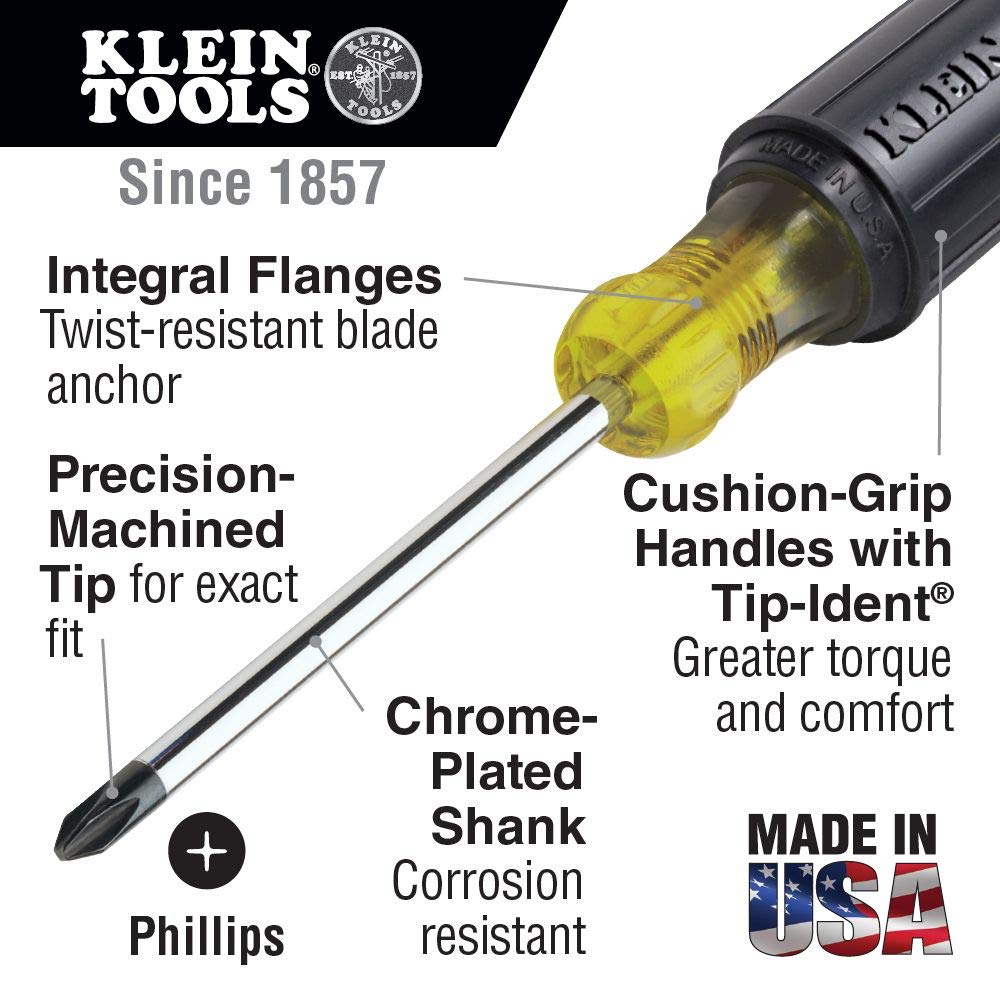 Klein Tools 85074 Screwdriver Set 6-Piece Includes 3 All-Purpose Flathead, 3 Phillips, Cushion Grip Comfort, Precision Machined Screwdrivers - WoodArtSupply