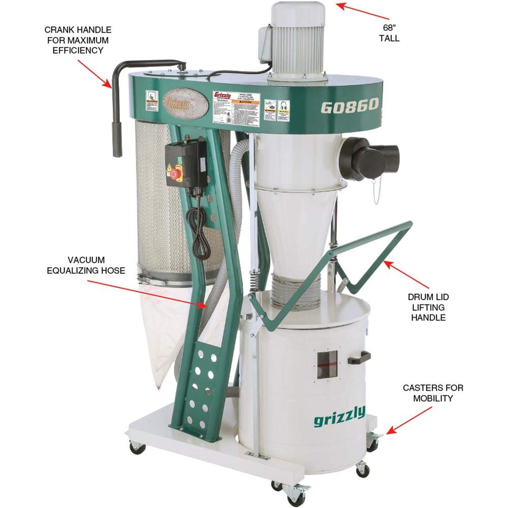 Grizzly Industrial G0860-1-1/2 HP Portable Cyclone Dust Collector - WoodArtSupply