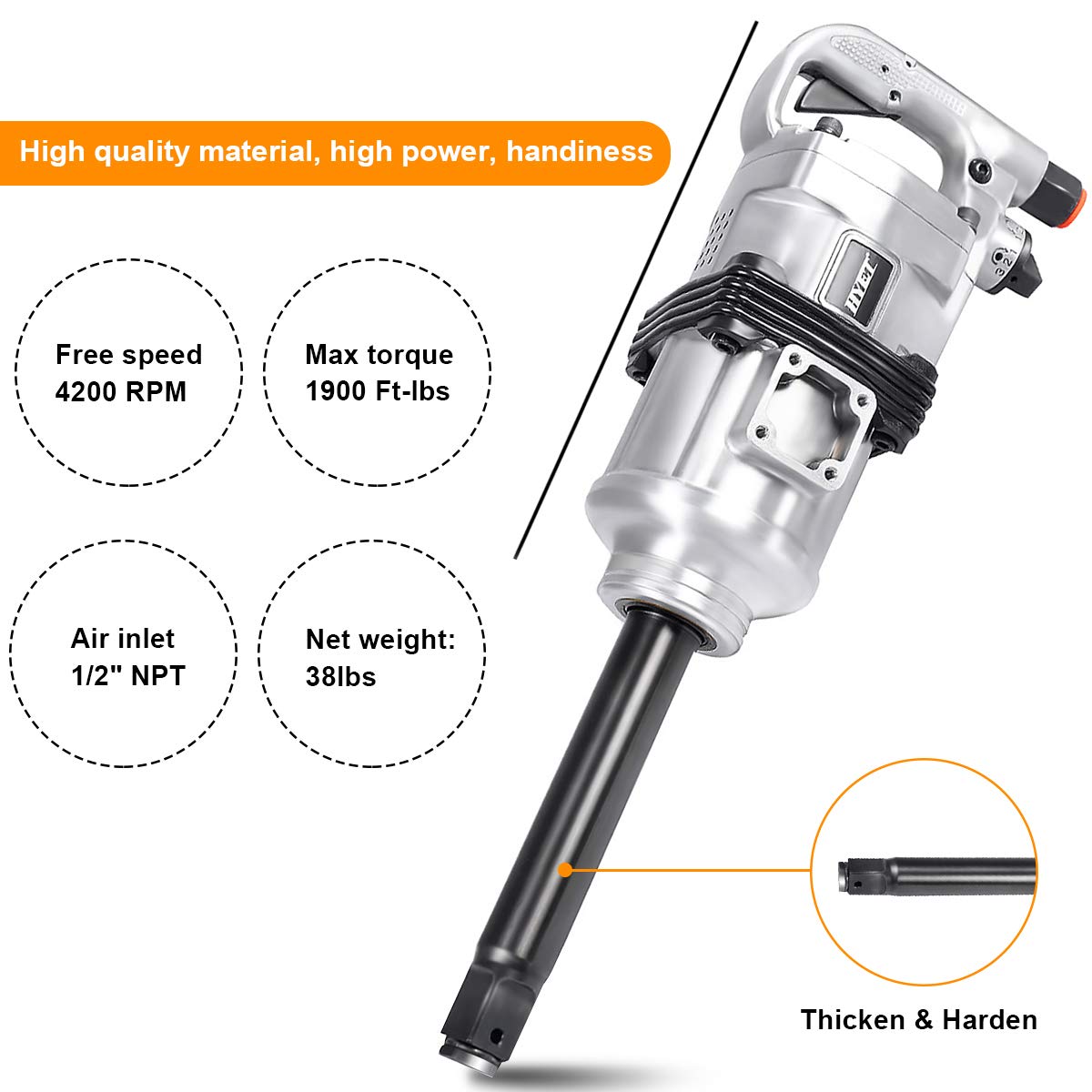 Goplus 1” Impact Wrench, Air Impact Gun with 1-1/2" & 1-5/8" Sockets, 6 Inch Extended Anvil, 1/2" NPT Air Inlet, Carrying Case, Pneumatic Impact Gun - WoodArtSupply