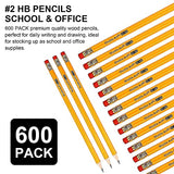 Shuttle Art Pencils and Erasers Bundle, Set of 600 Pack Sharpened Yellow Pencils + 72 Pack Premium White Erasers Bulk Shuttle Art